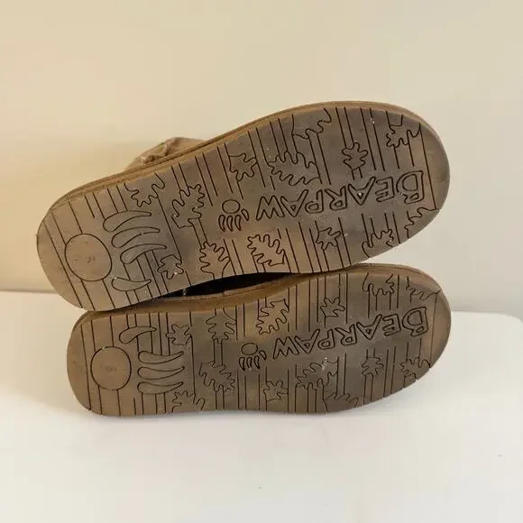 BearPaw Emma Short Boots Women 8 Brown Suede Sheepskin Wool Lined Pull On Winter - Picture 8 of 13